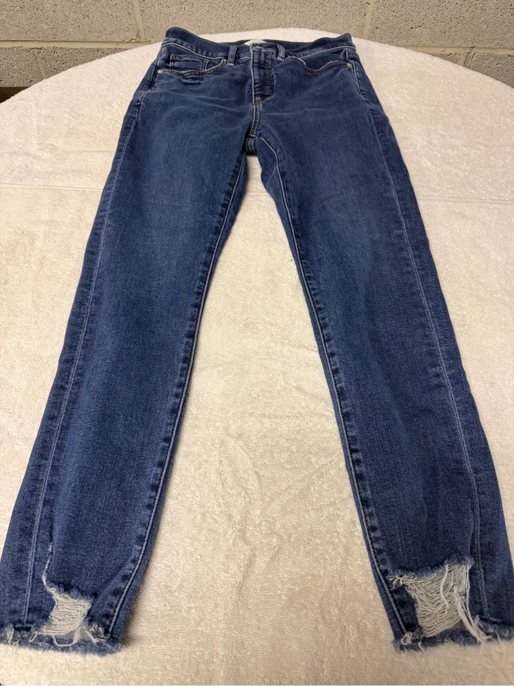 Loft Dark Blue Women's Distressed Skinny Jeans with frayed bottoms size 2